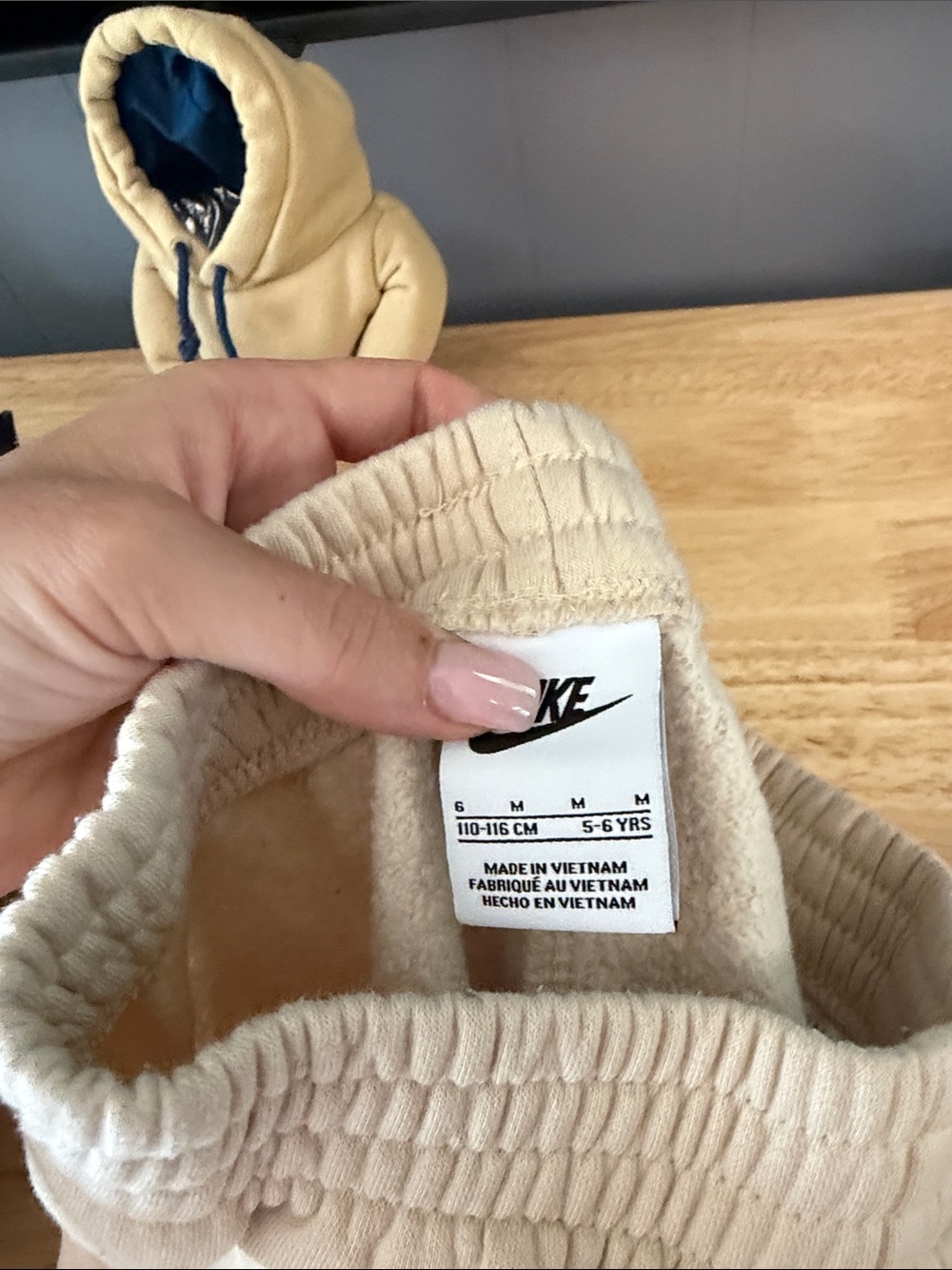 Nike Kids Cream Pullover Hoodie with Navy Lining